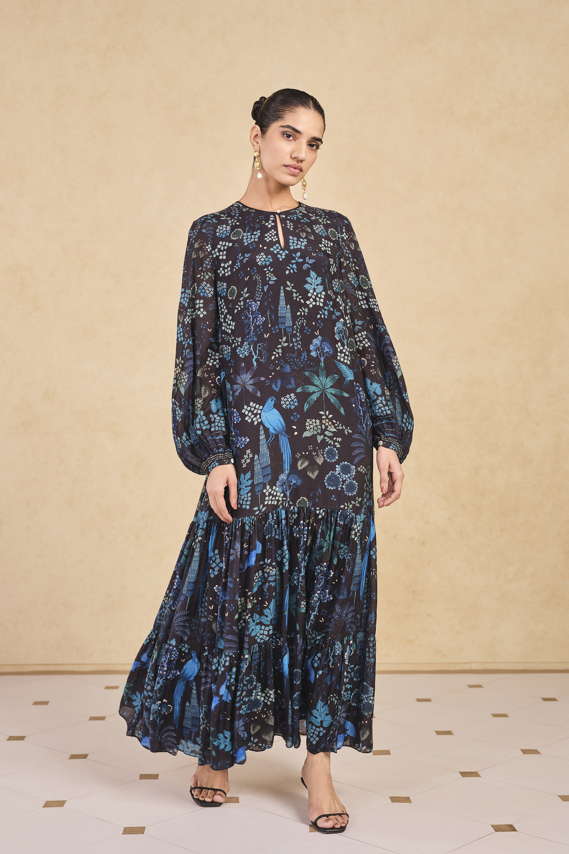 Avis Printed Kaftan - Black, Black, image 1